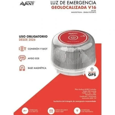 Luz baliza de emergencia para coche Avant V16 Connected AV1201/ Homologada/ Base Imantada/ Geolocalizable/ Funciona a Pilas - PixelPlaza