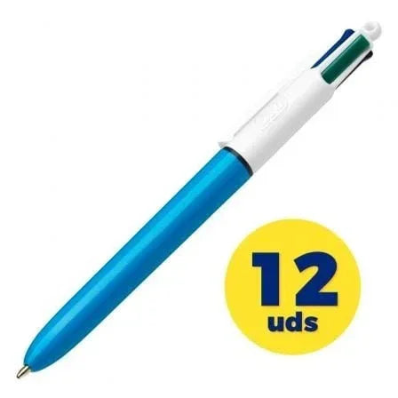 Caja de Bolígrafos de Tinta de Aceite Retráctil Bic Medium Original 889969/ 12 unidades/ 4 Colores de Tinta/ Cuerpo Color Azul - PixelPlaza