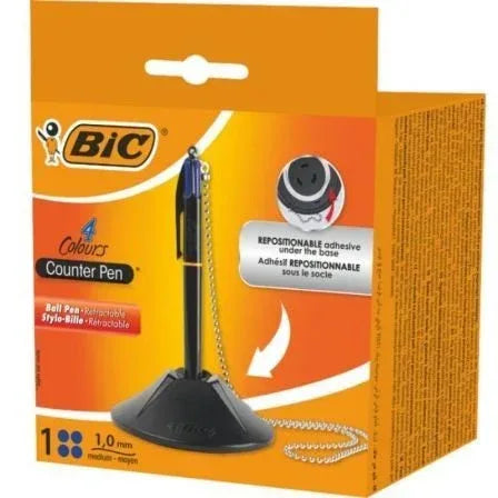 Bolígrafo de Tinta de Aceite Retráctil Bic 527507/ Azul/ Incluye Base + Cadena - PixelPlaza