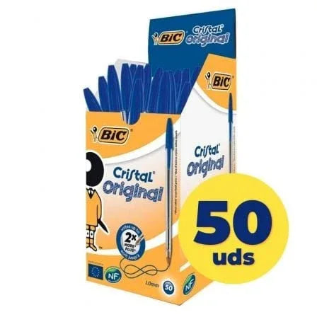 Caja de Bolígrafos de Tinta de Aceite Bic Cristal Original 8373609/ 50 unidades/ Azules - PixelPlaza