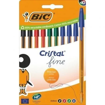 Bolígrafos de Tinta de Aceite Bic Cristal Fine 516356/ 10 unidades/ Colores Surtidos - PixelPlaza