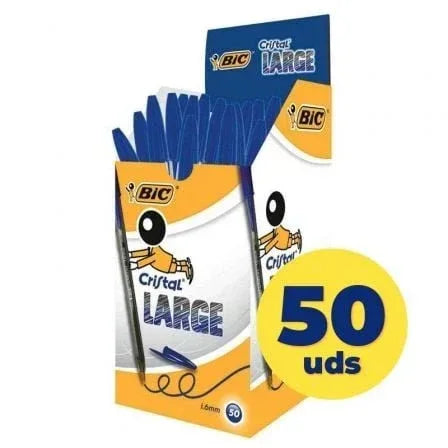 Caja de Bolígrafos de Tinta de Aceite Bic Cristal Large 880656/ 50 unidades/ Azules - PixelPlaza