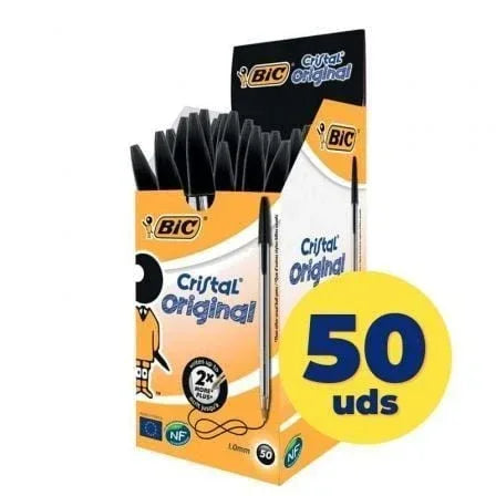 Caja de Bolígrafos de Tinta de Aceite Bic Cristal Original 8373639/ 50 unidades/ Negros - PixelPlaza