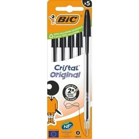 Caja de Bolígrafos de Tinta de Aceite Bic Cristal Original 516345/ 5 unidades/ Negros - PixelPlaza