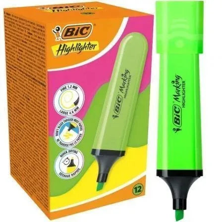 Caja de Marcadores Fluorescentes Bic Highlighter Flat Neón/ 12 unidades/ Verdes - PixelPlaza
