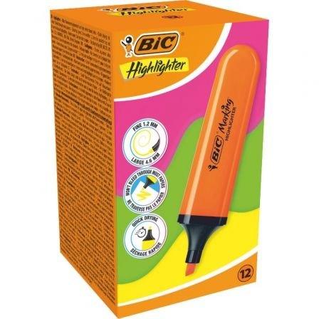 Caja de Marcadores Fluorescentes Bic Highlighter Flat Neón/ 12 unidades/ Naranjas - PixelPlaza