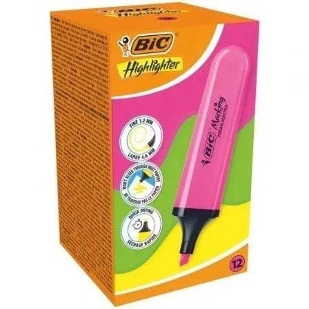 Caja de Marcadores Fluorescentes Bic Highlighter Flat Neón/ 12 unidades/ Rosas - PixelPlaza