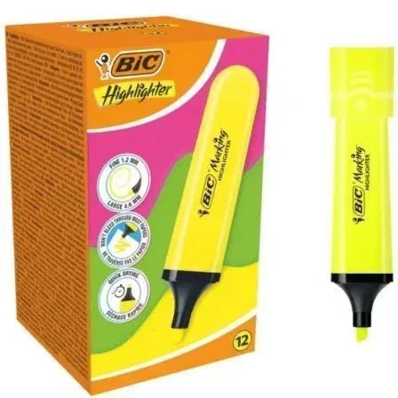 Caja de Marcadores Fluorescentes Bic Highlighter Flat Neón/ 12 unidades/ Amarillos - PixelPlaza