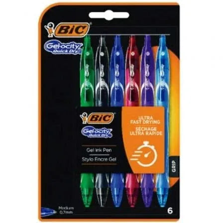 Bolígrafos de Tinta de Gel Retráctil Bic Gelocity Quick Dry 964769/ 6 unidades/ Surtidos - PixelPlaza