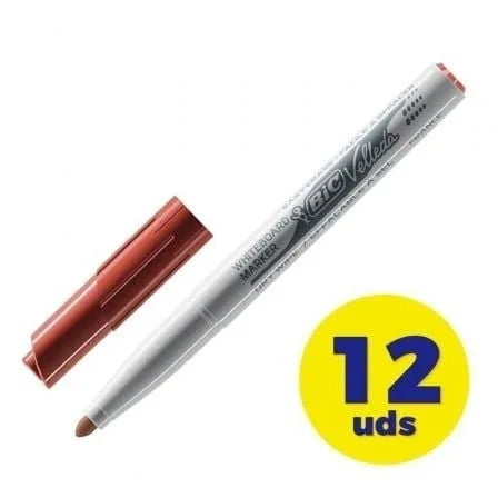 Caja de Rotuladores para Pizarra Bic Velleda 9581691/ 2mm/ 12 unidades/ Rojos - PixelPlaza