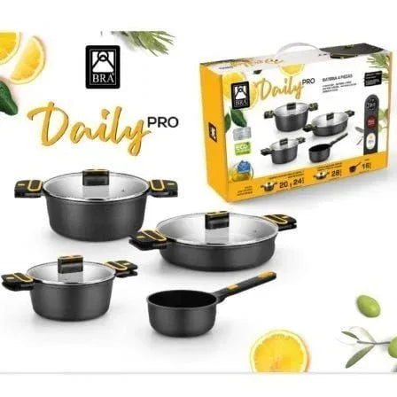 Pack 4 Cacerolas Bra Daily Pro/ Ø16cm/ Ø20cm/ Ø24cm/ Ø28cm/ Apta para Inducción - PixelPlaza