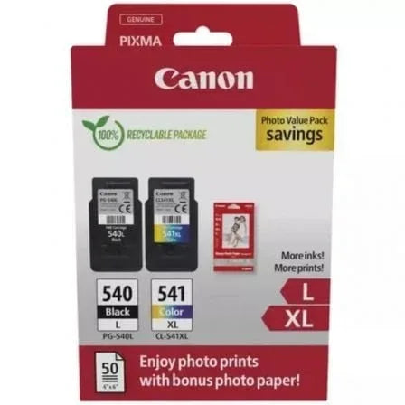 Cartucho de Tinta Original Canon PG-540L + CL-541 XL Multipack Alta Capacidad/ Negro/ Tricolor + Papel Fotográfico - PixelPlaza