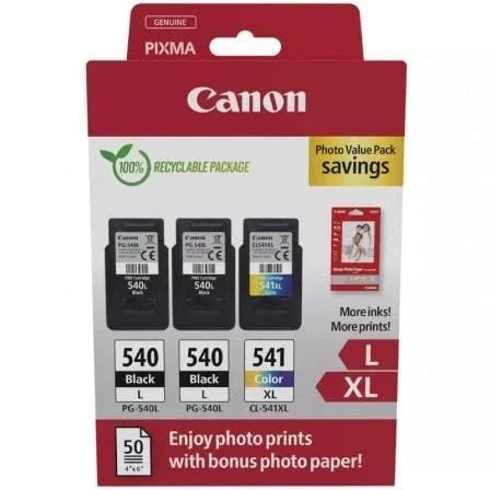 Cartucho de Tinta Original Canon PG-540L + CL-541 XL Multipack Alta Capacidad/ 2x Negro/ Tricolor + Papel Fotográfico - PixelPlaza