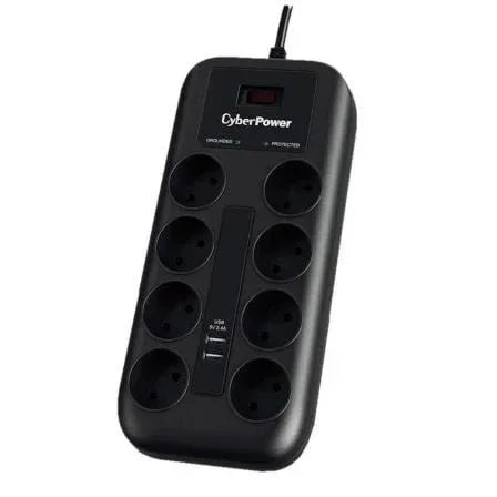 Regleta con Interruptor Cyberpower P0820SUD0-DE/ 8 Tomas de corriente/ 2 USB/ Cable 1.8m/ Negra - PixelPlaza