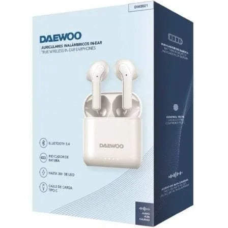 Auriculares Bluetooth Daewoo DW2021 con estuche de carga/ Autonomía 5h/ Blancos - PixelPlaza