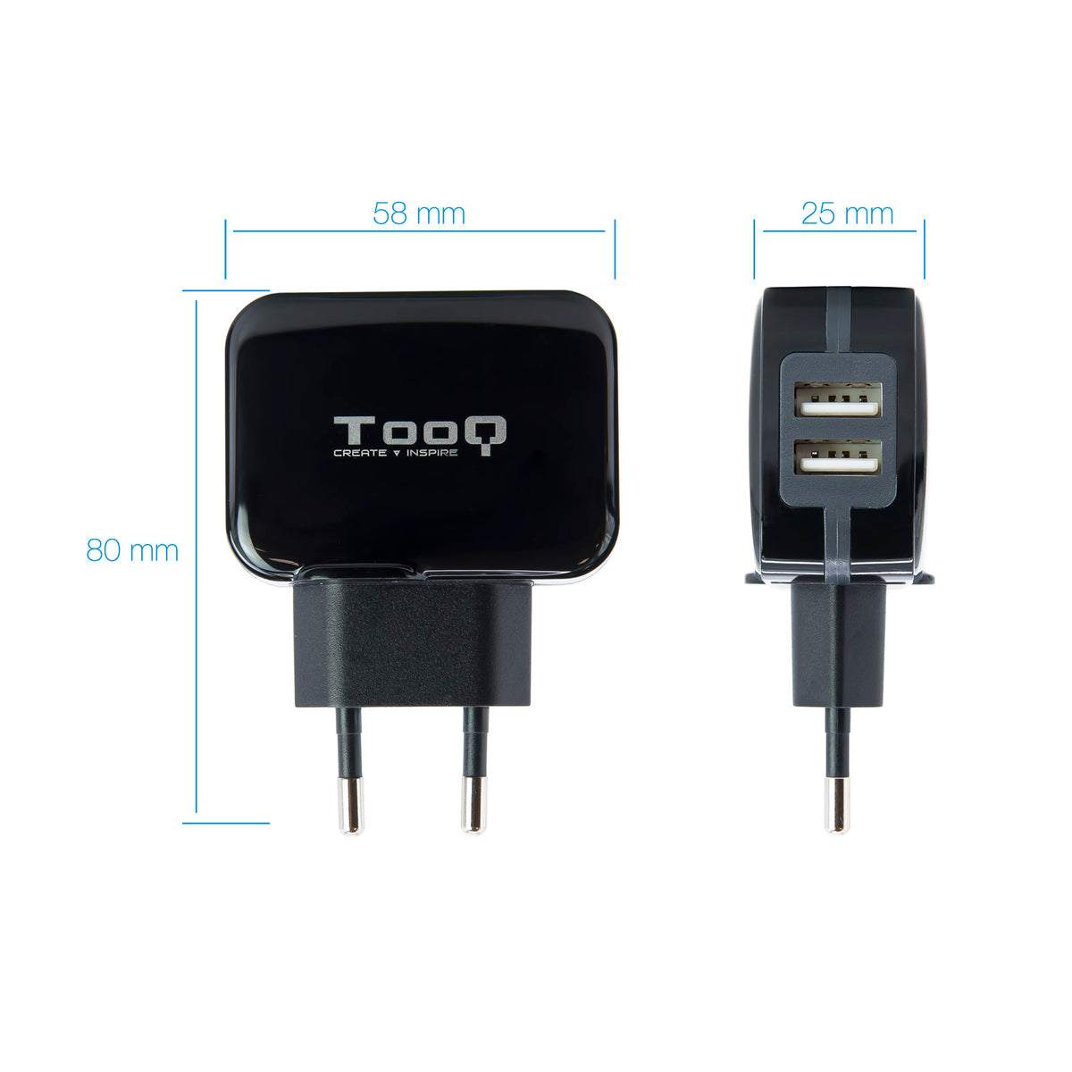 Cargador pared Tooq USB tqwc - 1s02 2xusb 3.4 a(total) AI - tech negro