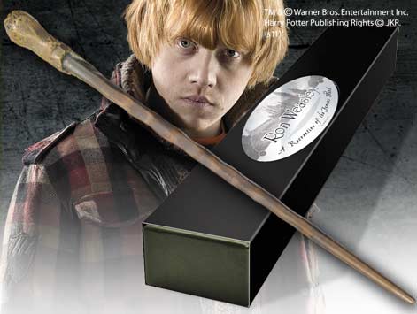 Replica the noble collection harry potter ron weasley varita con caja y placa de identificación