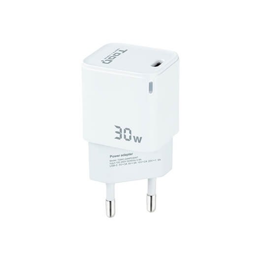 Cargador pared tooq usb - c blanco 30w