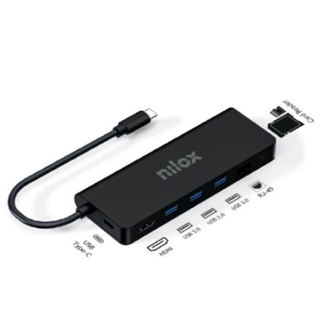 Dock Nilox 3 x USB 3.0 - 1 x USB tipo c - 1 x HDMI 4K - 1 x RJ45 - sd - micro sd salida USB tipo c