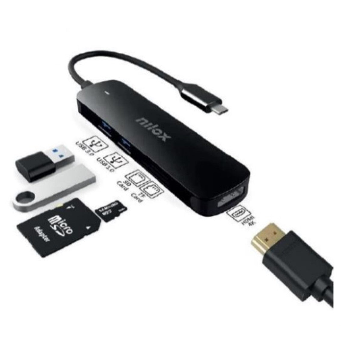 Dock Nilox 1 x USB tipo c - 2 x USB 3.0 - sd - micro sd salida USB tipo c