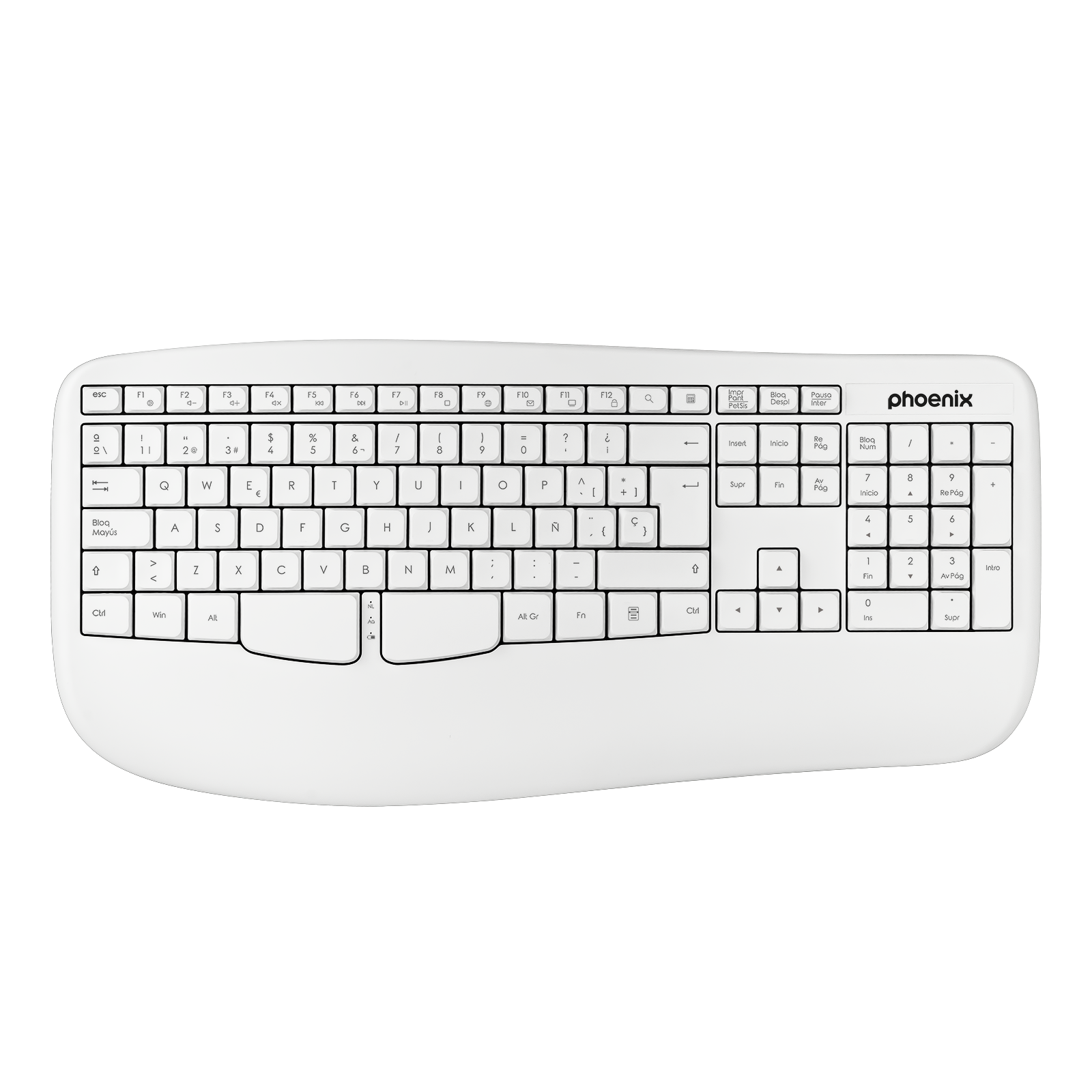 Phoenix k201 teclado ergonómico inalámbrico 2.4ghz