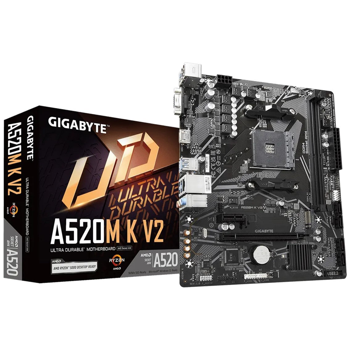 Placa base Gigabyte a520m k v2 am4 m - ATX · 2 x DDR4 · 4 x USB 3.2 · 2 x USB 2.0 · 1 x HDMI · 1 x d - sub · 1 x ps - 2