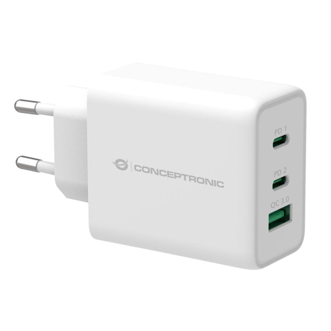 Cargador Conceptronic carga rápida pd 1 puerto USB tipo a - 2 puertos USB tipo c - althea - 65w - blanco