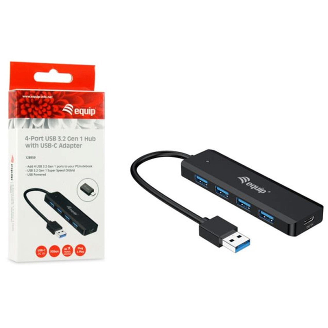 Hub USB Equip life a 4 x USB 3.2 - 1 x USB tipo c + adaptador USB tipo c