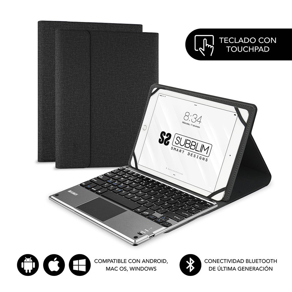 Funda + teclado Subblim keytab pro para tablet 9.6 pulgadas - 10.8 pulgadas negro