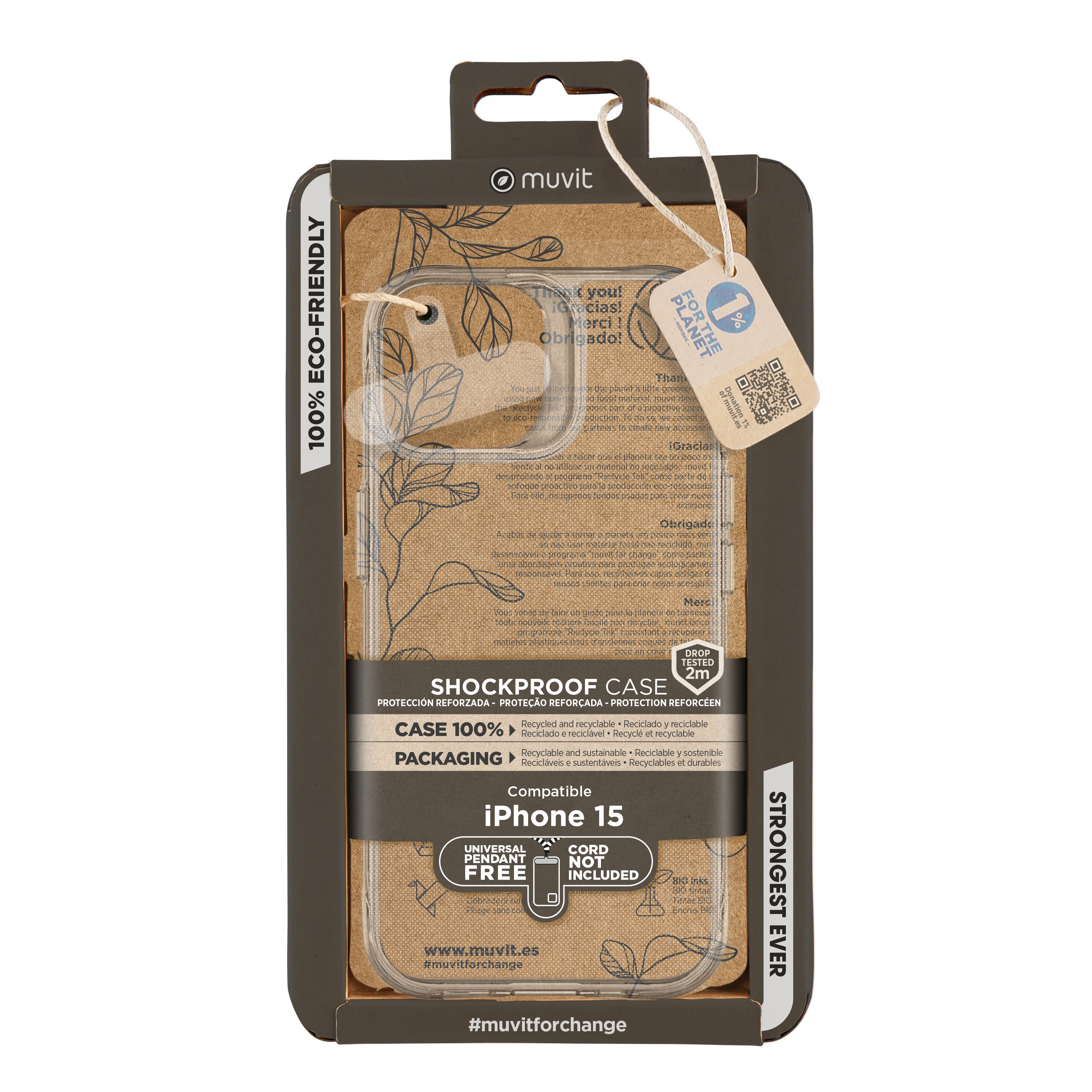 Funda Muvit shockproof 2m para apple iphone 15 transparente