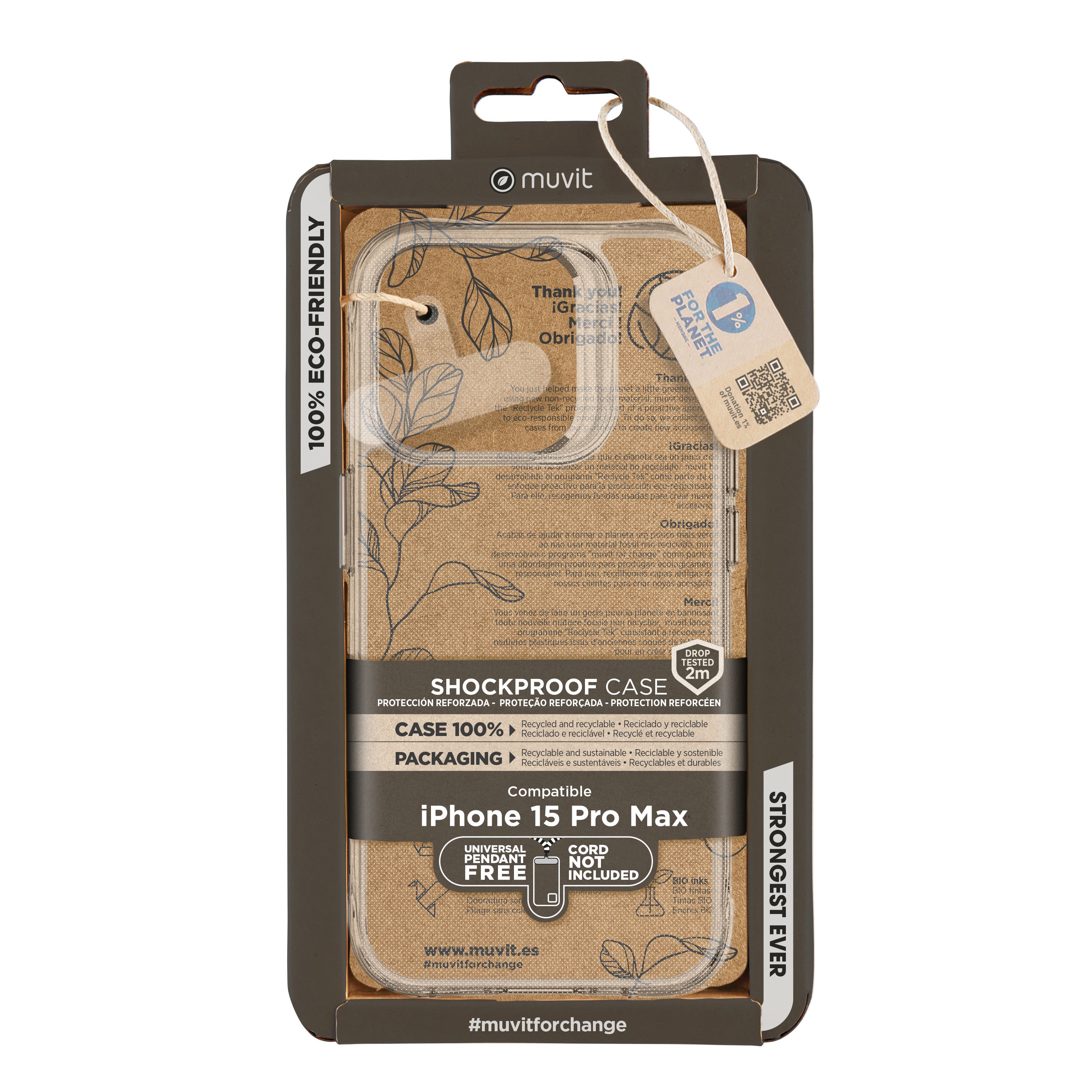 Funda Muvit shockproof 2m para apple iphone 15 pro max transparente