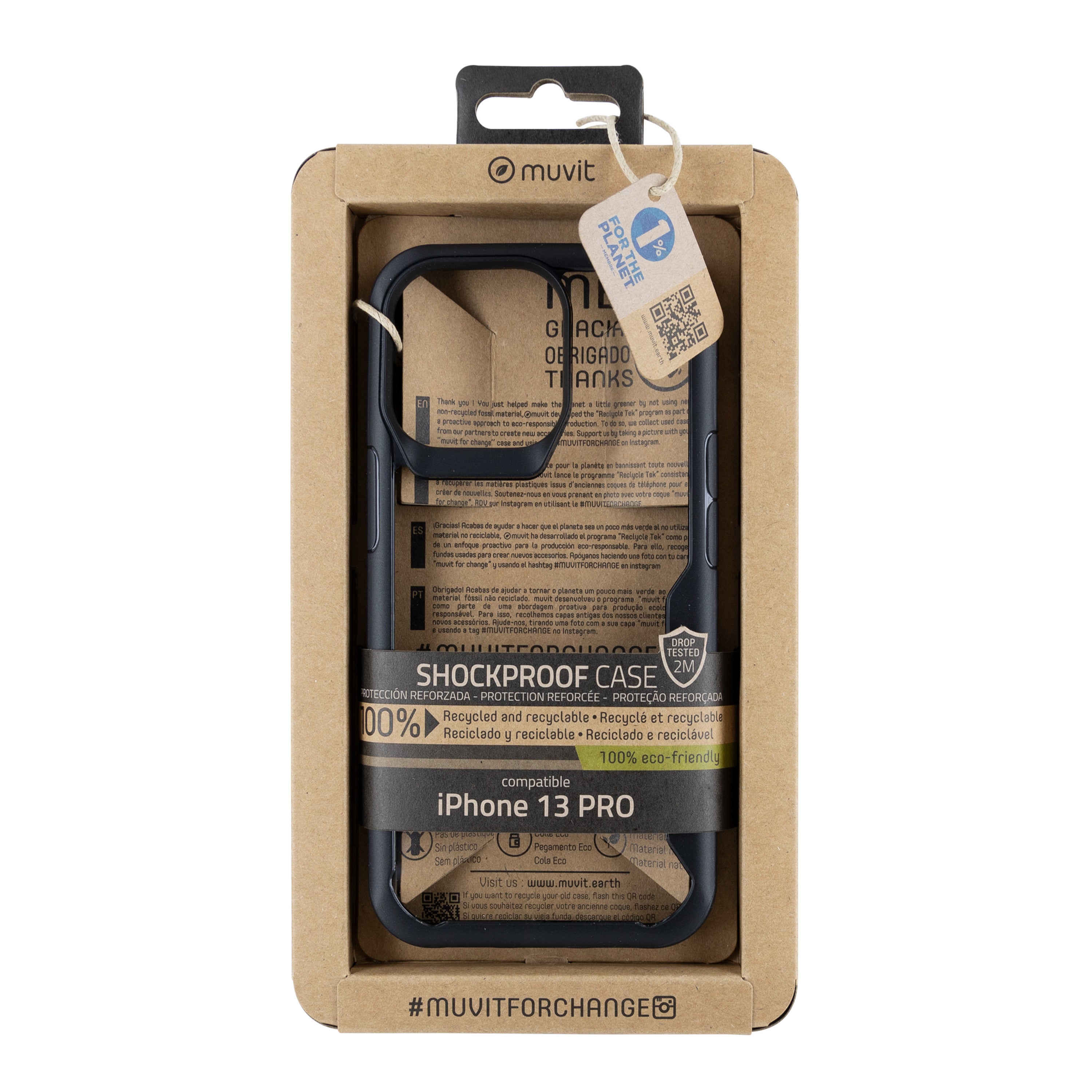 Funda Muvit shockproof 2m para apple iphone 13 pro transparente - negra