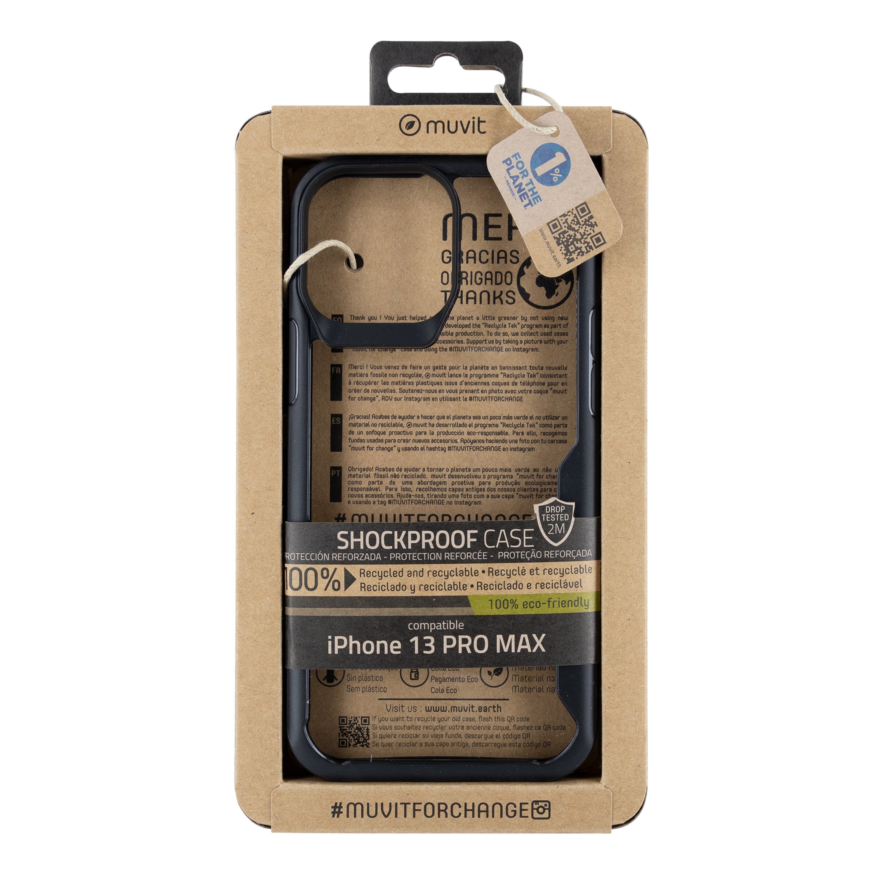 Funda Muvit shockproof 2m para apple iphone 13 pro max transparente - negra