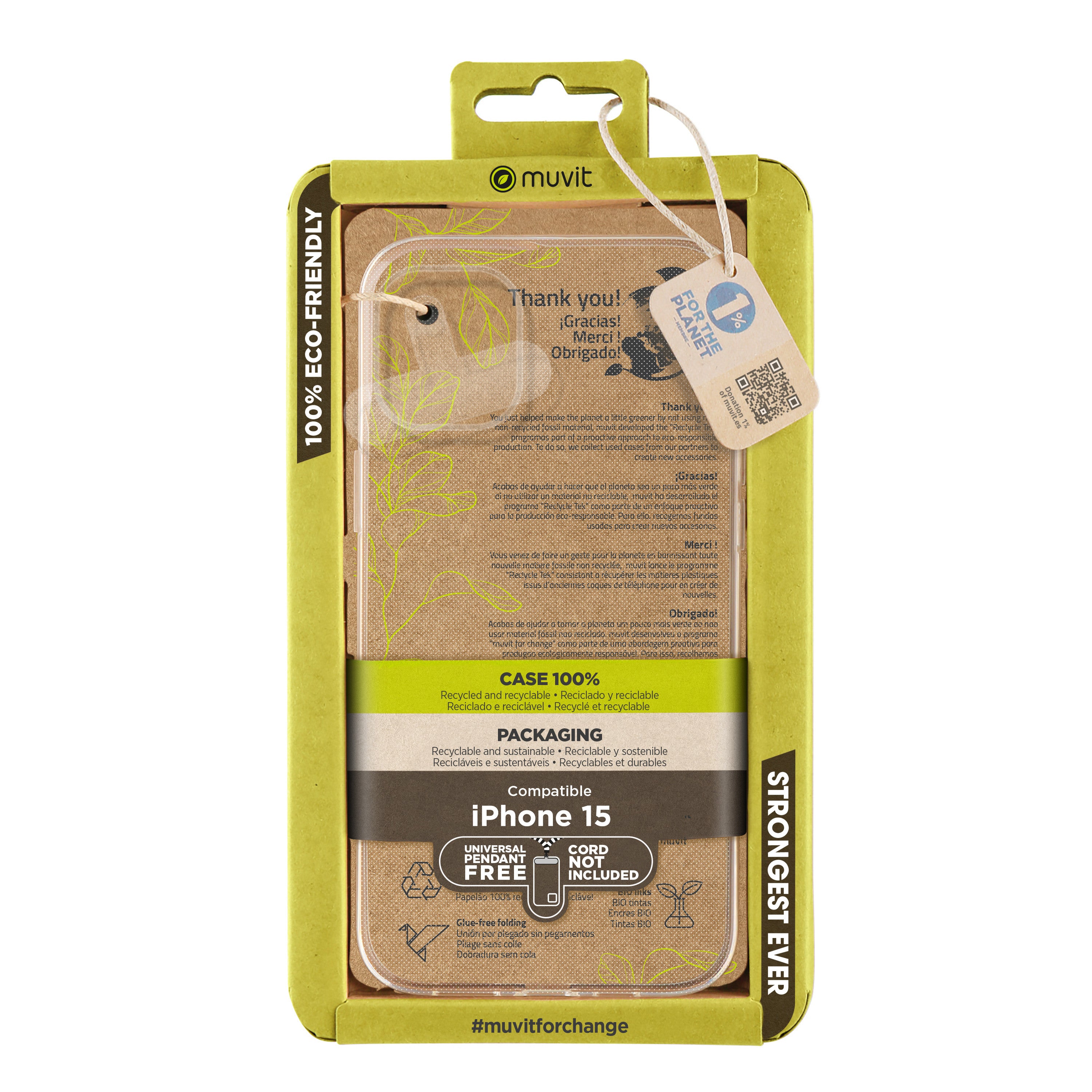 Funda Muvit recycletek para apple iphone 15 transparente