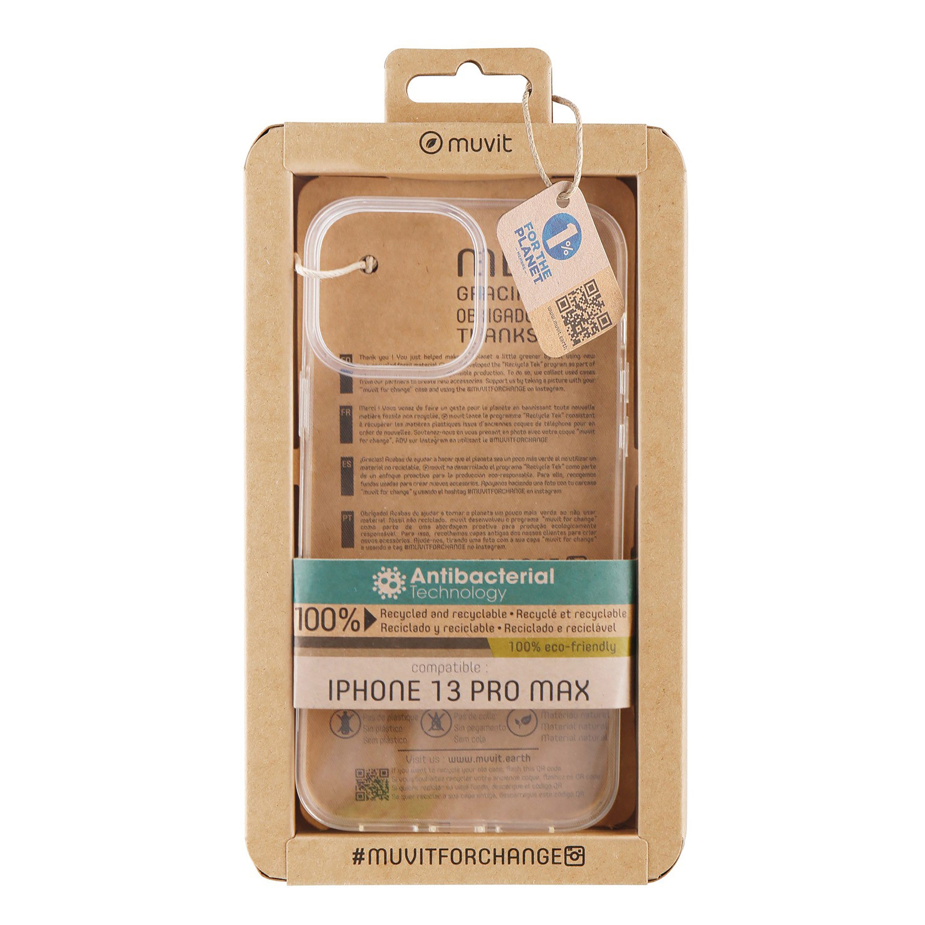 Funda Muvit recycletek para apple iphone 13 pro max antibacterias transparente