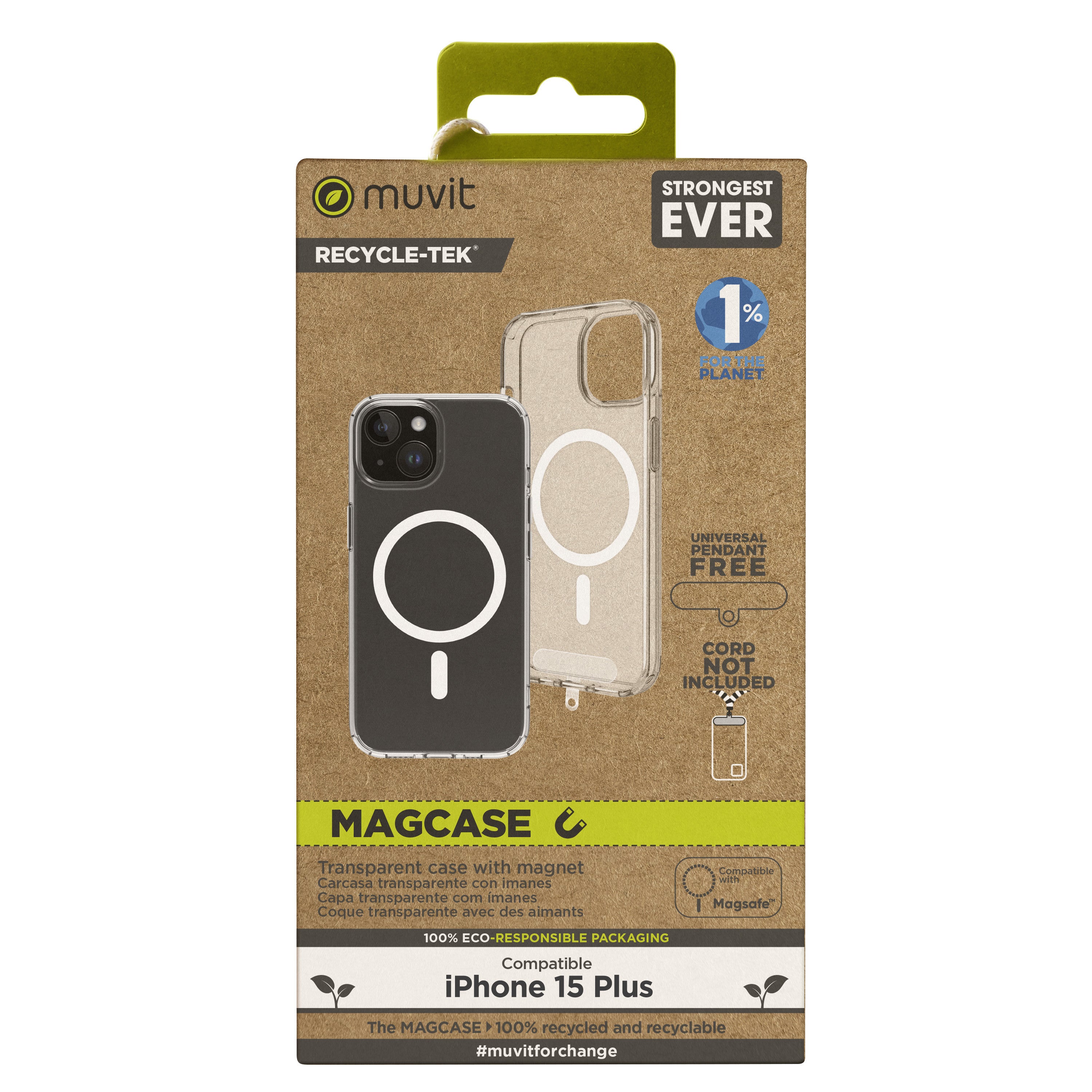 Funda Muvit recycletek magsafe para apple iphone 15 plus transparente