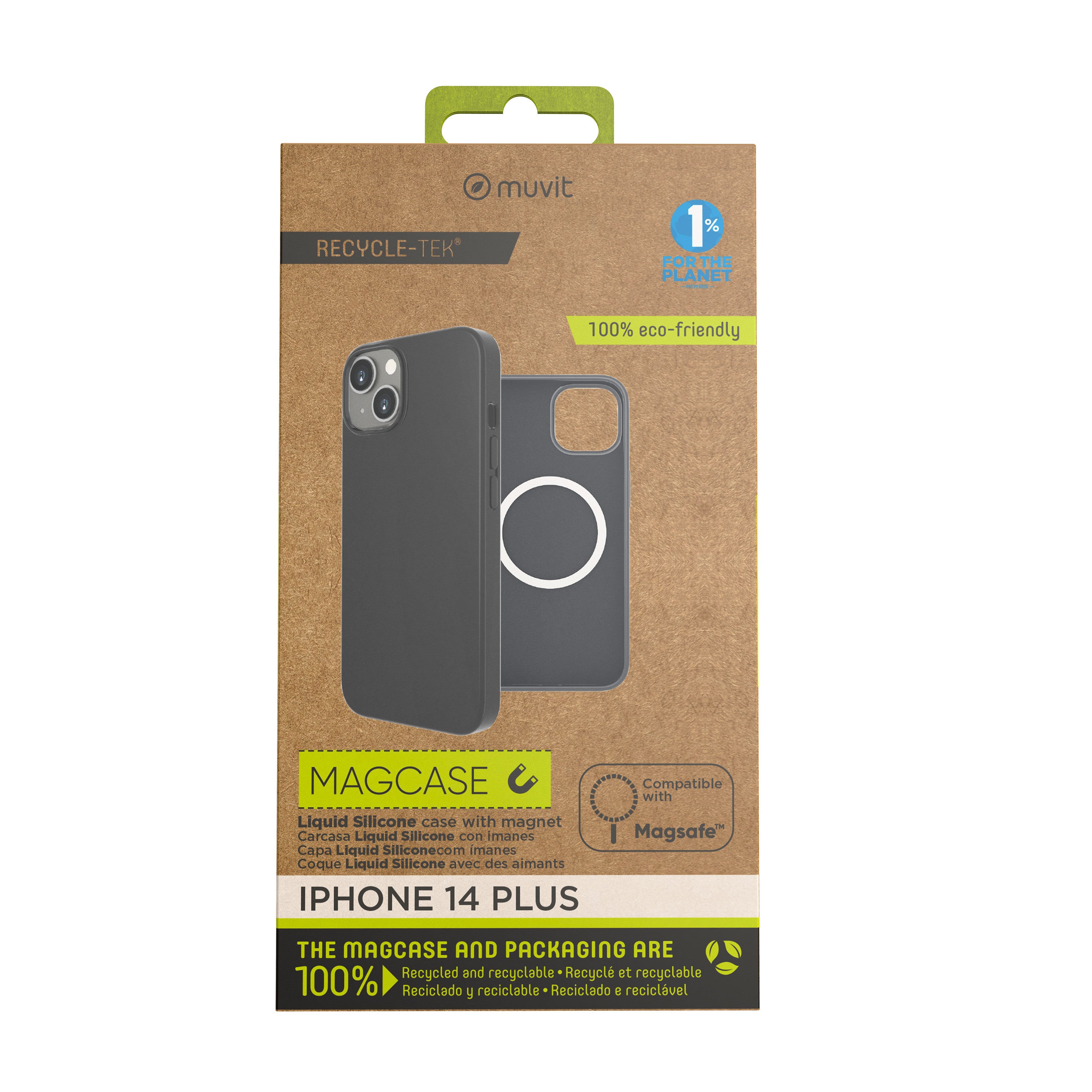 Funda Muvit recycletek liquid silicone magsafe para apple iphone 14 plus negra