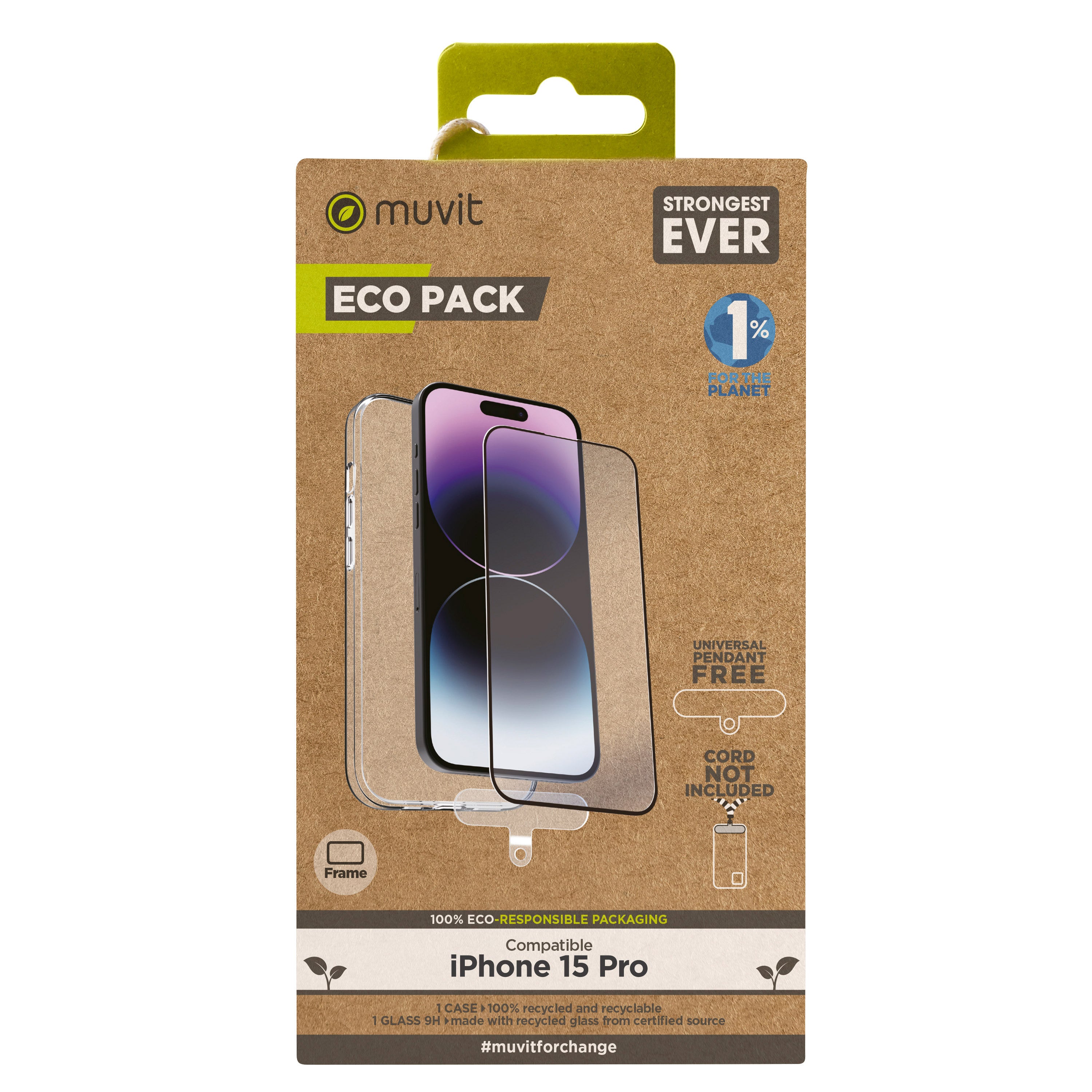 Funda Muvit para iphone 15 pro + protector pantalla vidrio templado plano marco negro