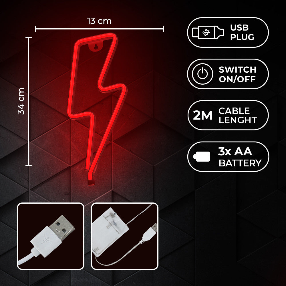 Lámpara Forever neon LED light bolt red bat+usb