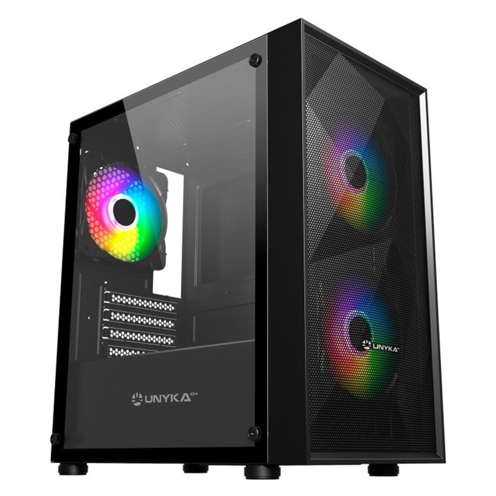 Caja ordenador gaming unyka mir b200 mATX argb cristal templado negro