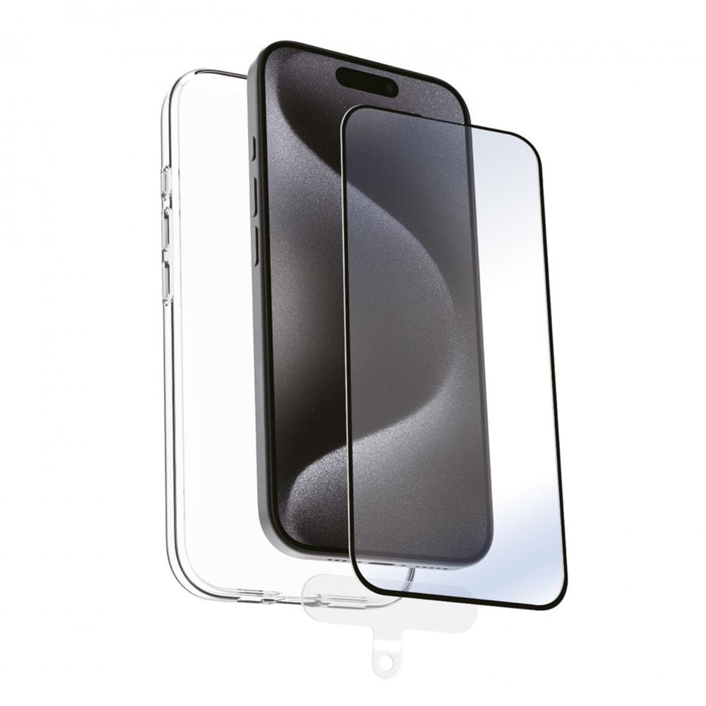 Funda Muvit recycletek para apple iphone 16 transparente + protector cristal templado marco negro