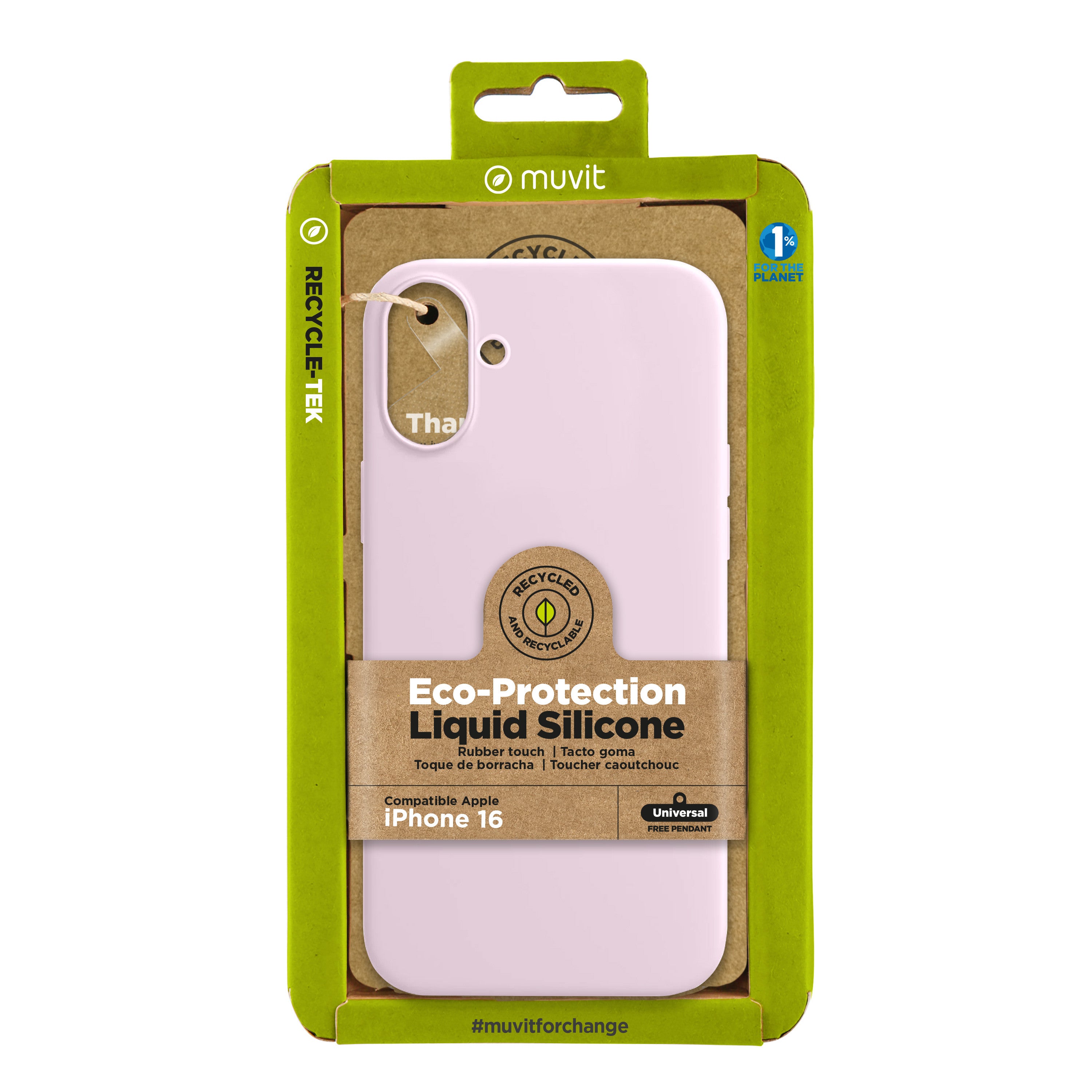 Funda Muvit recycletek liquid silicone para apple iphone 16 rosa