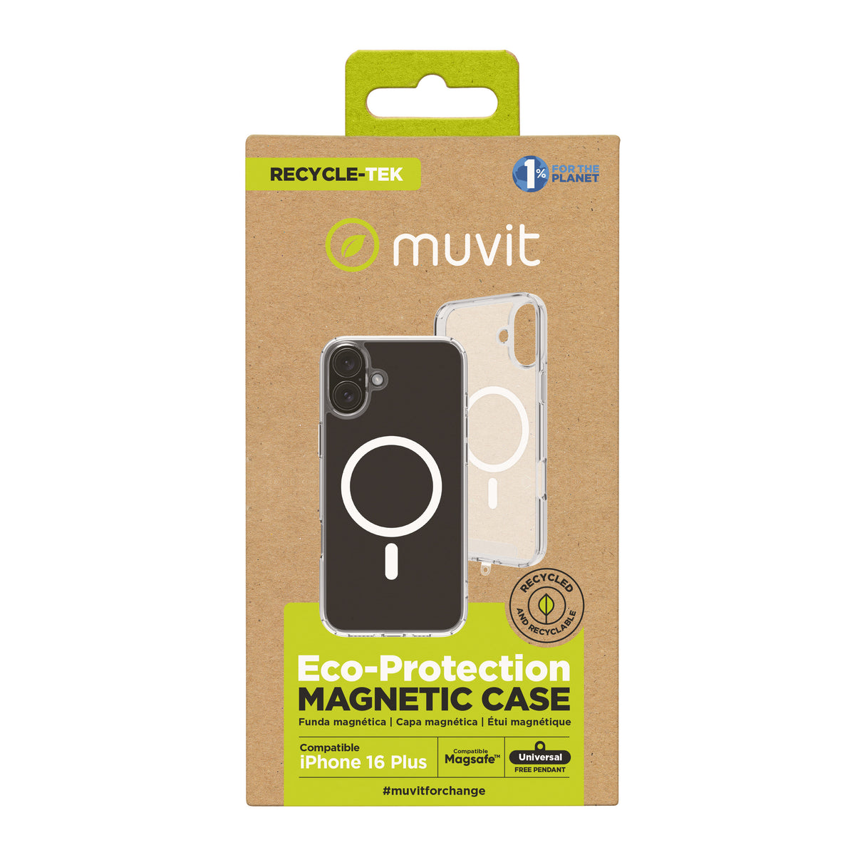 Funda Muvit recycletek magsafe para apple iphone 16 plus transparente