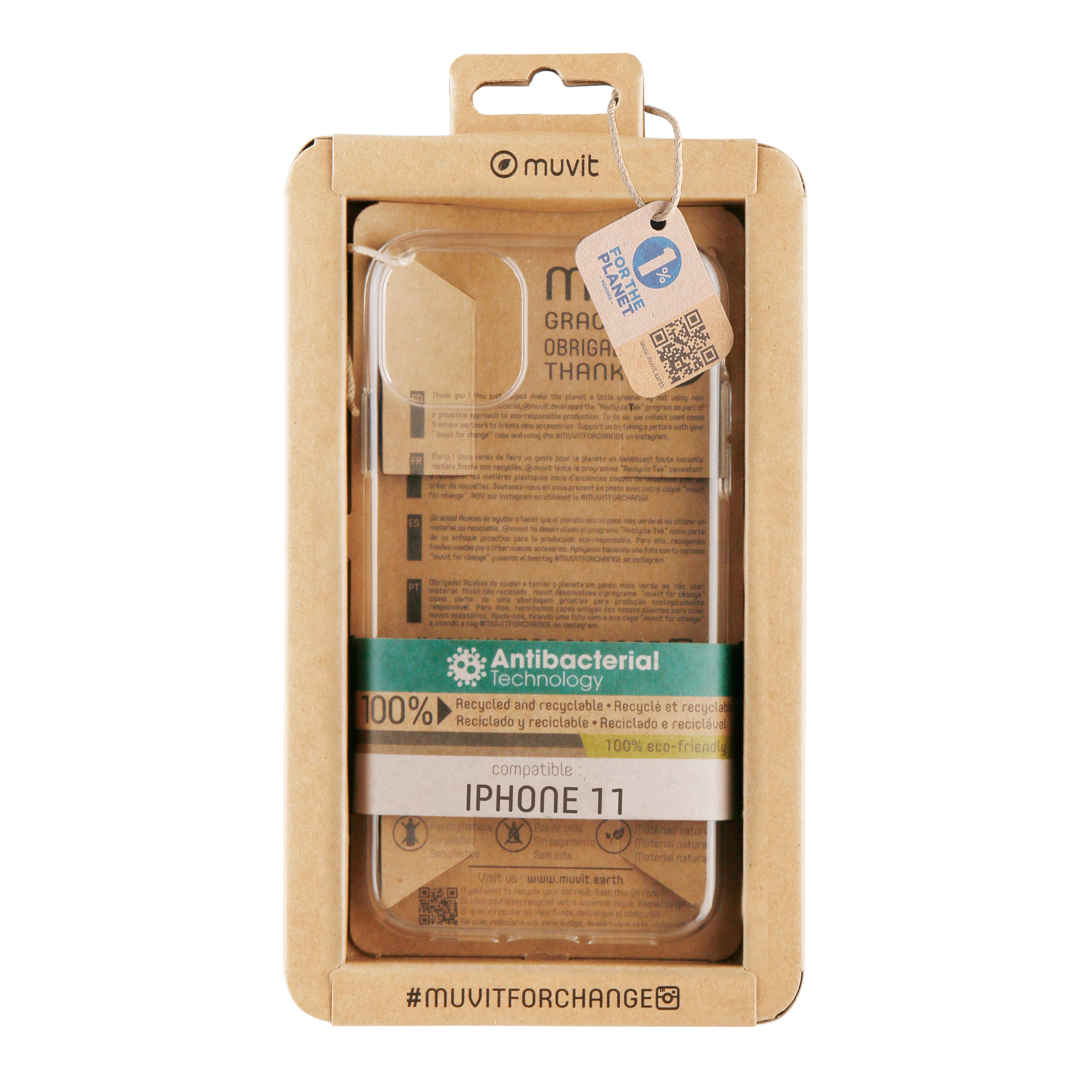 Funda Muvit recycletek antibacteriana para apple iphone 11 transparente