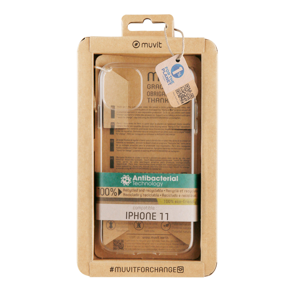 Funda Muvit recycletek antibacteriana para apple iphone 11 transparente