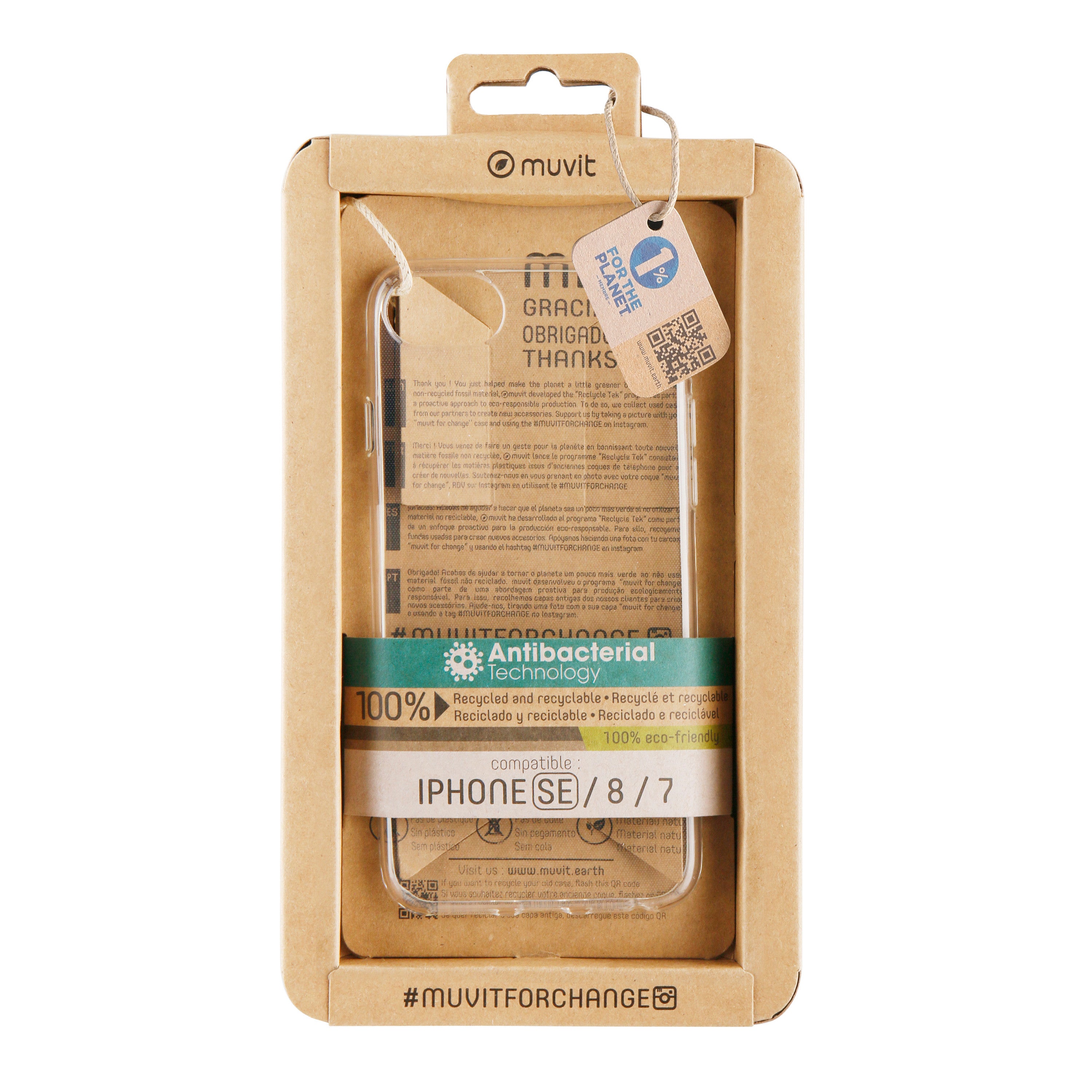 Funda Muvit recycletek antibacteriana para apple iphone se - 8 - 7 transparente