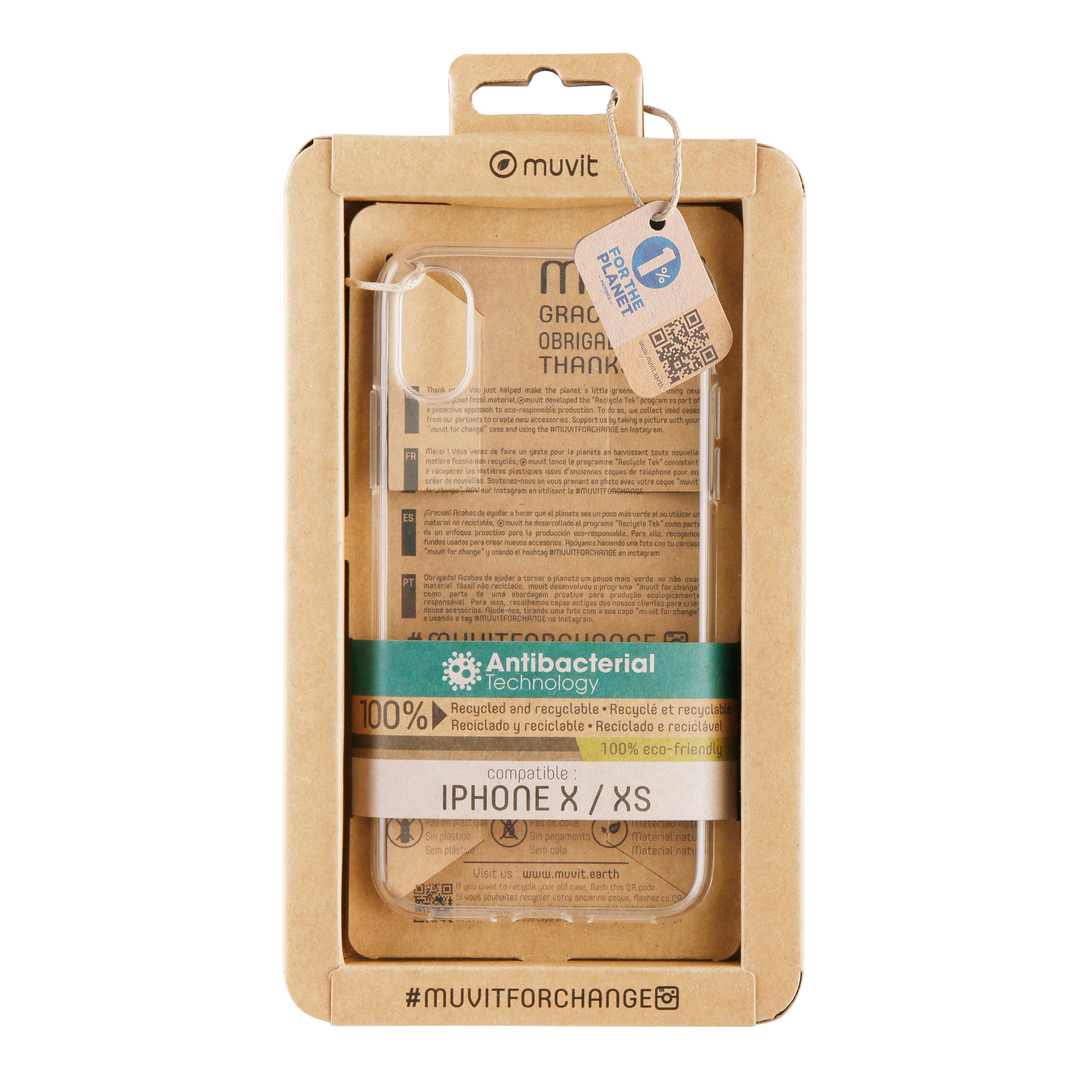 Funda Muvit recycletek antibacteriana para apple iphone x - xs transparente