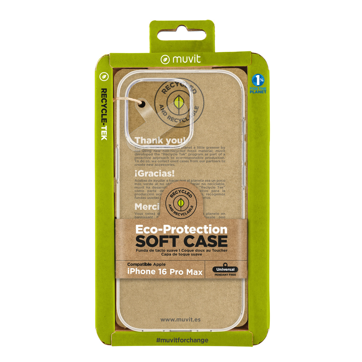 Funda Muvit recycletek para apple iphone 16 pro max transparente