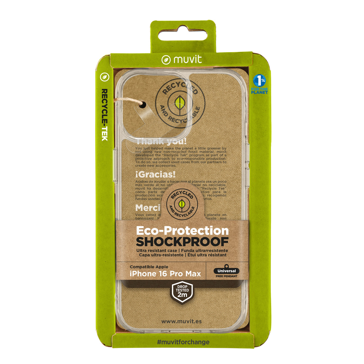 Funda Muvit shockproof 2m para apple iphone 16 pro max transparente
