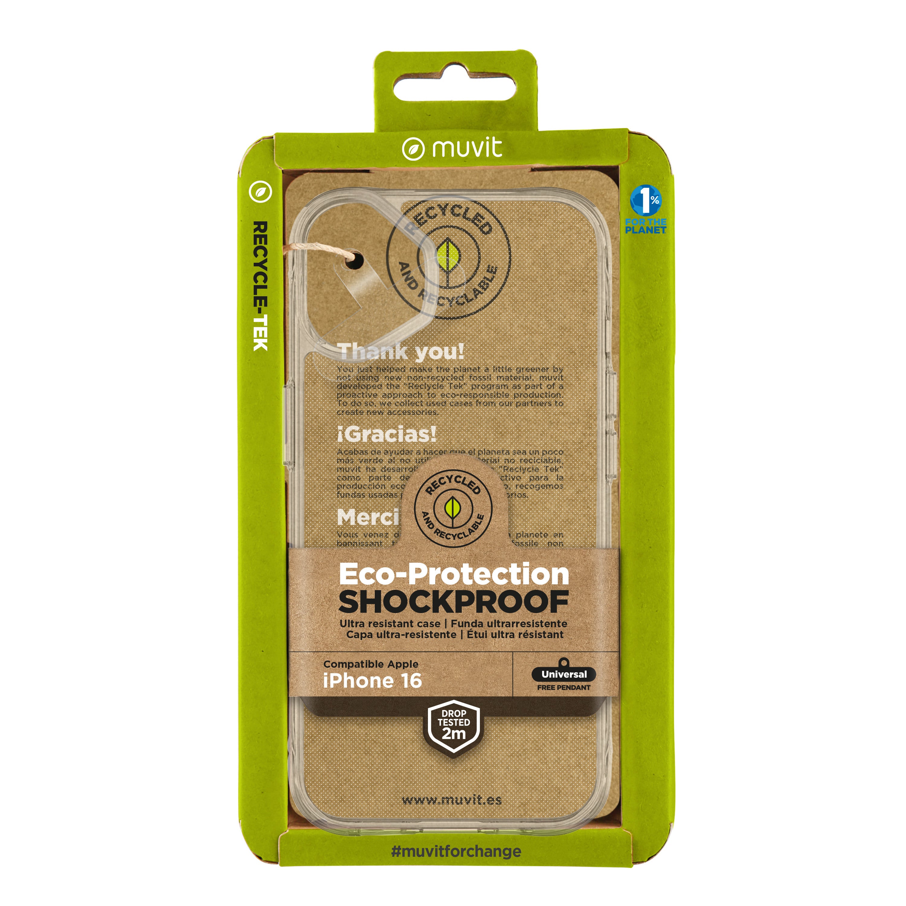 Funda Muvit shockproof 2m para apple iphone 16 transparente